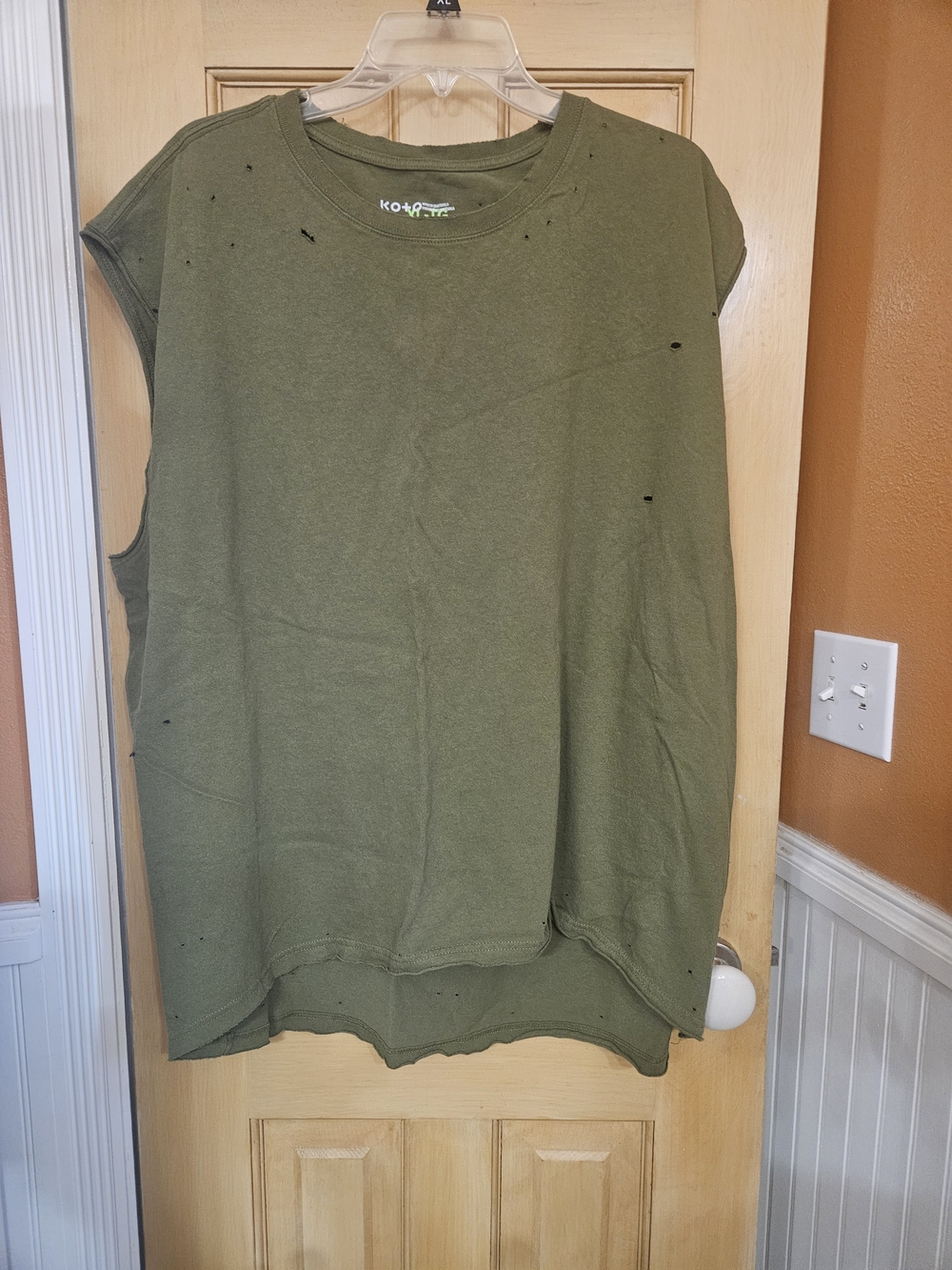Olive Green Distressed Sleeveless Tee
